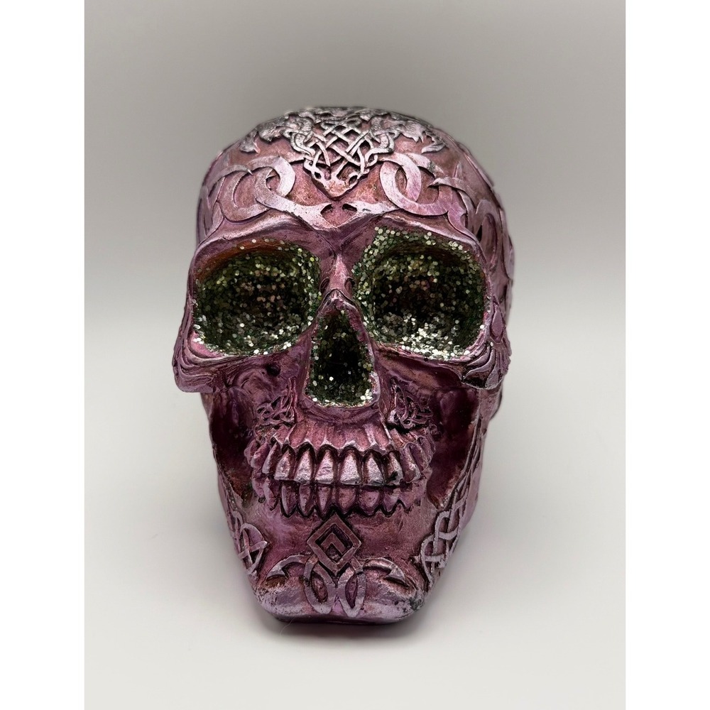 Celtic Knot Tree of Life Skull Metallic Pink Purple Glitter Eyes Gothic Decor - Picture 1 of 6